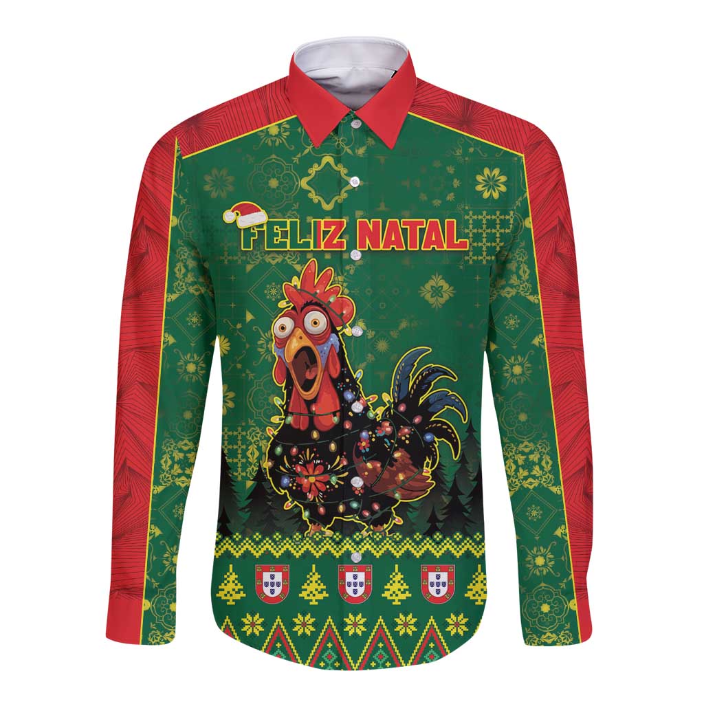 Portugal Christmas Long Sleeve Button Shirt Funny Galo De Barcelos - Wonder Print Shop