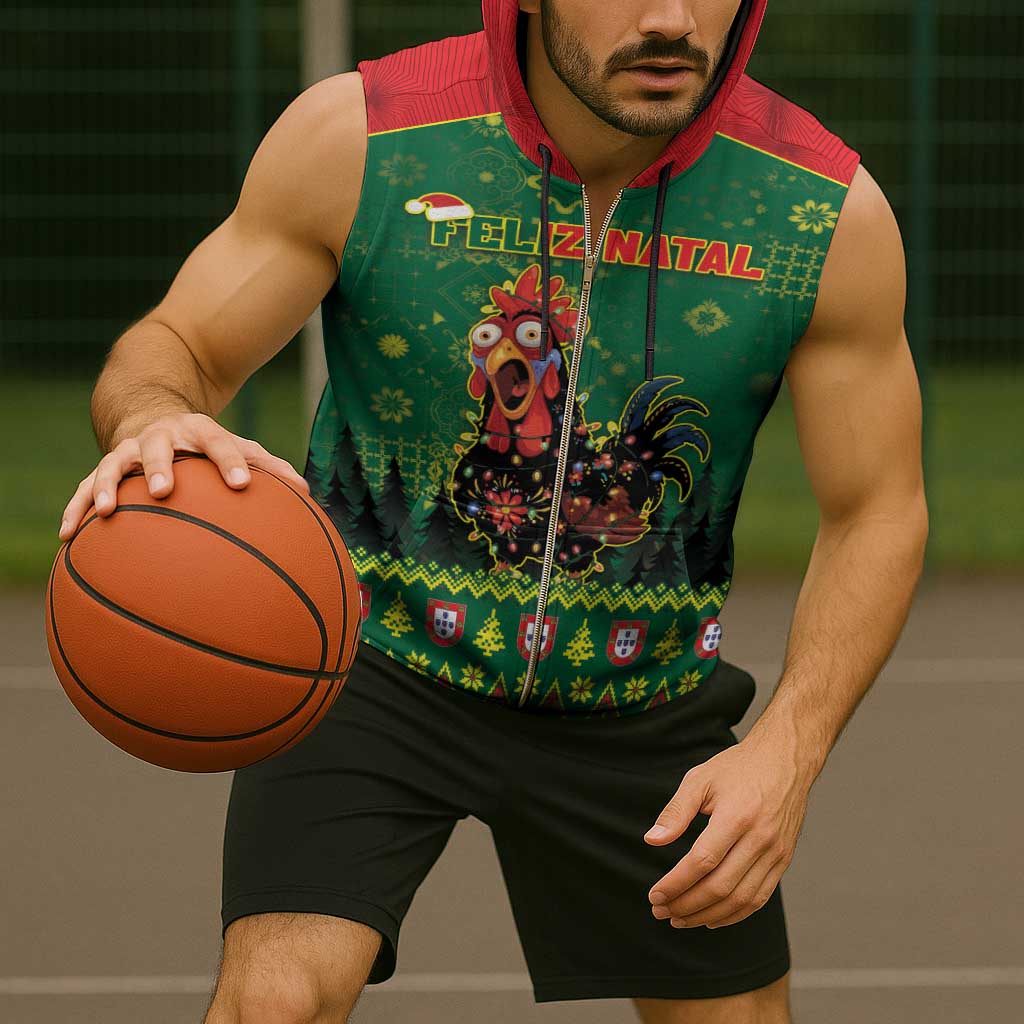 Portugal Christmas Sleeveless Zip Hoodie Funny Galo De Barcelos - Wonder Print Shop