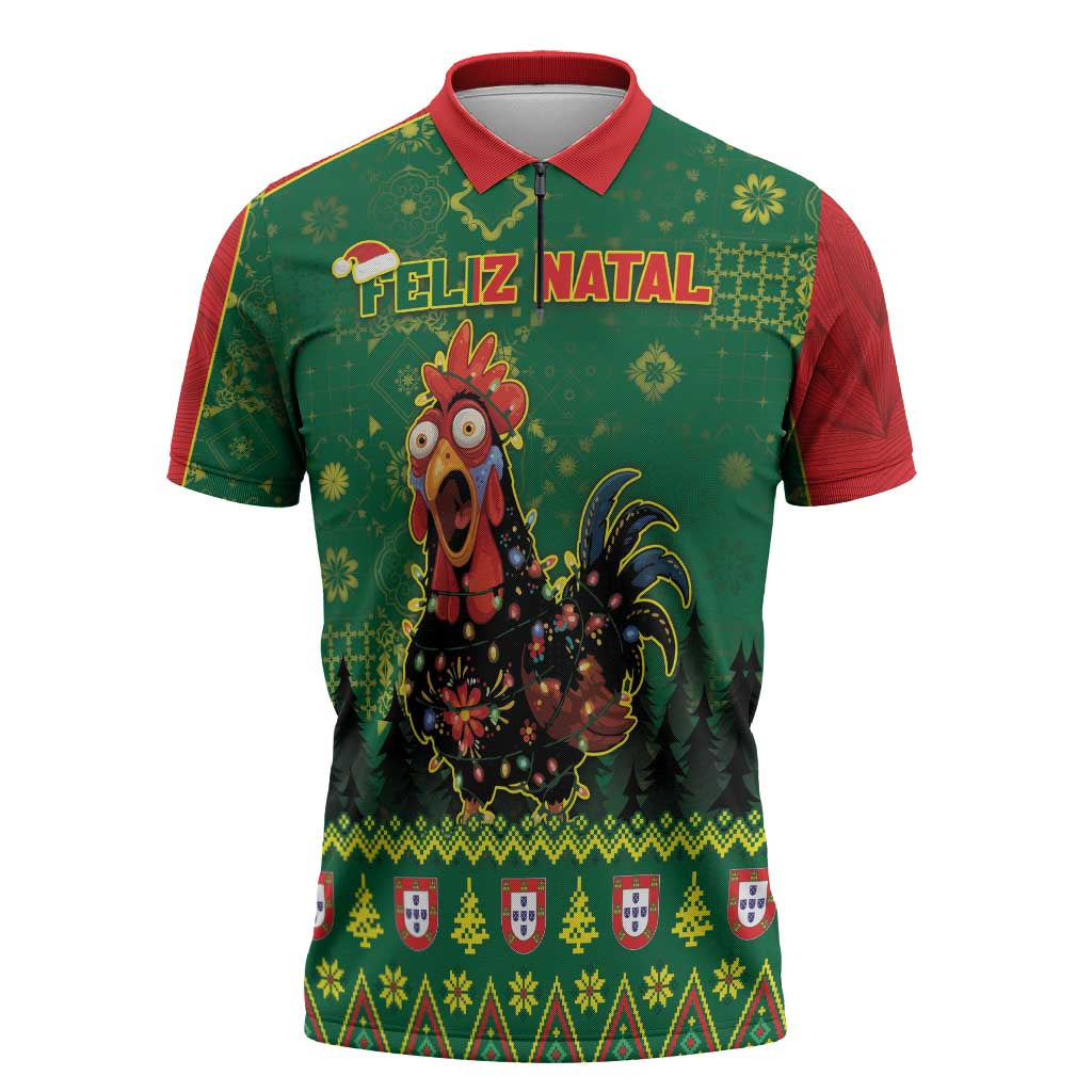 Portugal Christmas Zipper Polo Shirt Funny Galo De Barcelos - Wonder Print Shop