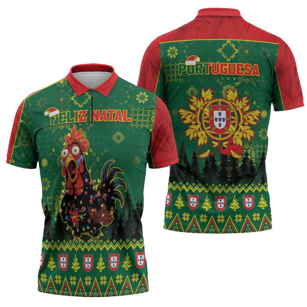 Portugal Christmas Zipper Polo Shirt Funny Galo De Barcelos - Wonder Print Shop