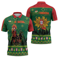 Portugal Christmas Zipper Polo Shirt Funny Galo De Barcelos - Wonder Print Shop