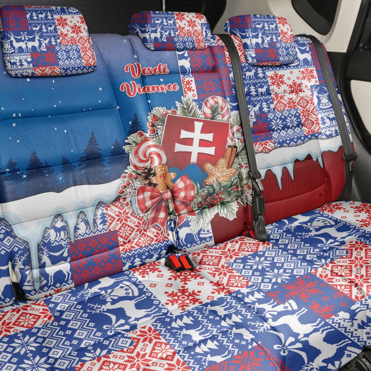 Slovakia Christmas Back Car Seat Cover Vesale Vianoce Xmas Pattern - Wonder Print Shop