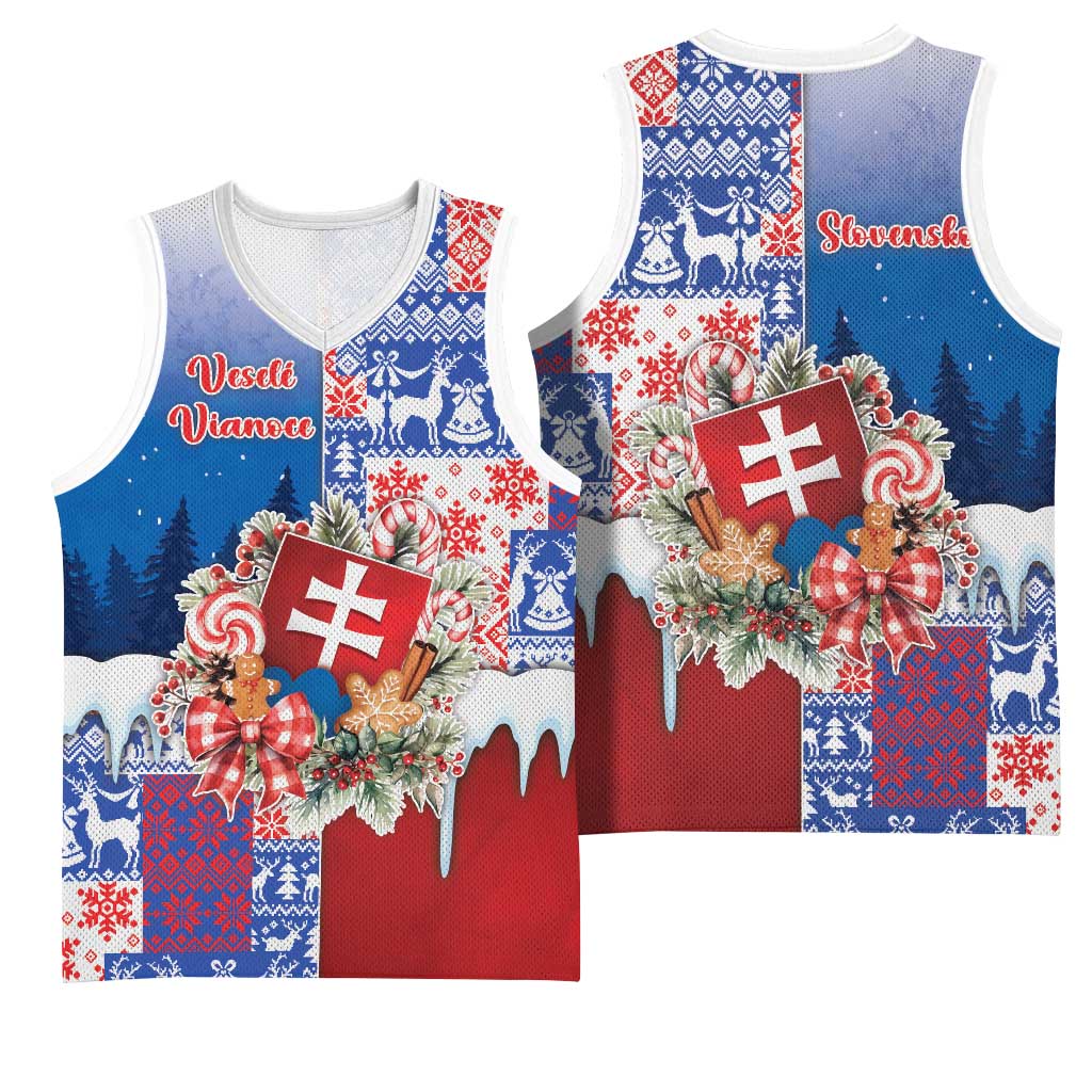 Slovakia Christmas Basketball Jersey Vesale Vianoce Xmas Pattern - Wonder Print Shop