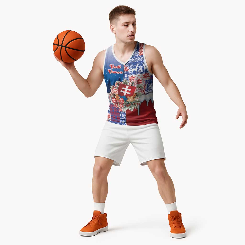 Slovakia Christmas Basketball Jersey Vesale Vianoce Xmas Pattern - Wonder Print Shop