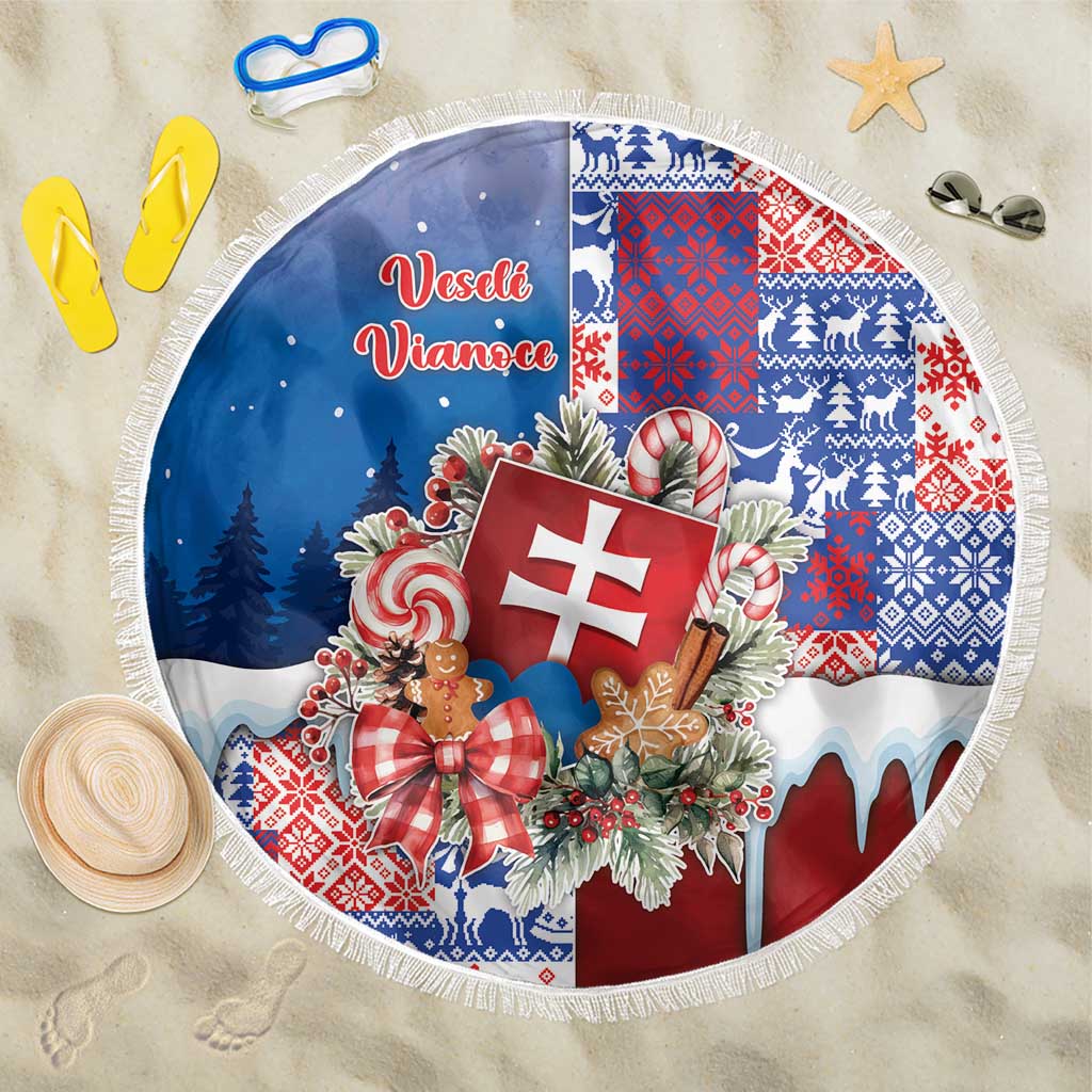 Slovakia Christmas Beach Blanket Vesale Vianoce Xmas Pattern - Wonder Print Shop