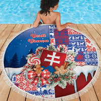 Slovakia Christmas Beach Blanket Vesale Vianoce Xmas Pattern - Wonder Print Shop