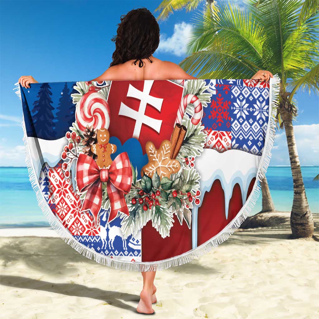 Slovakia Christmas Beach Blanket Vesale Vianoce Xmas Pattern - Wonder Print Shop