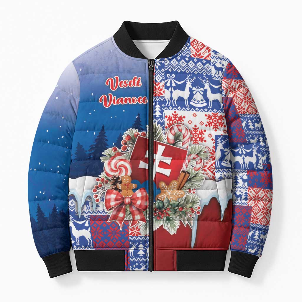 Slovakia Christmas Bomber Puffer Jacket Vesale Vianoce Xmas Pattern - Wonder Print Shop