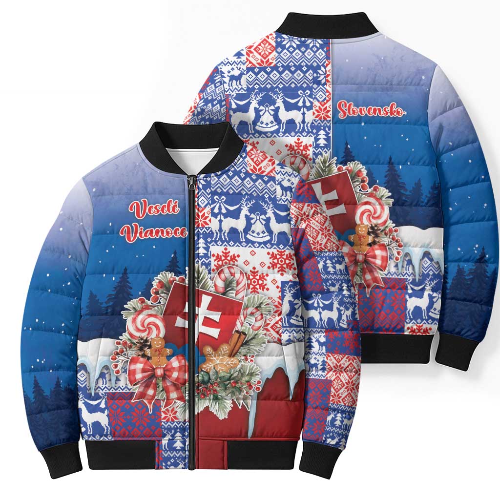 Slovakia Christmas Bomber Puffer Jacket Vesale Vianoce Xmas Pattern - Wonder Print Shop