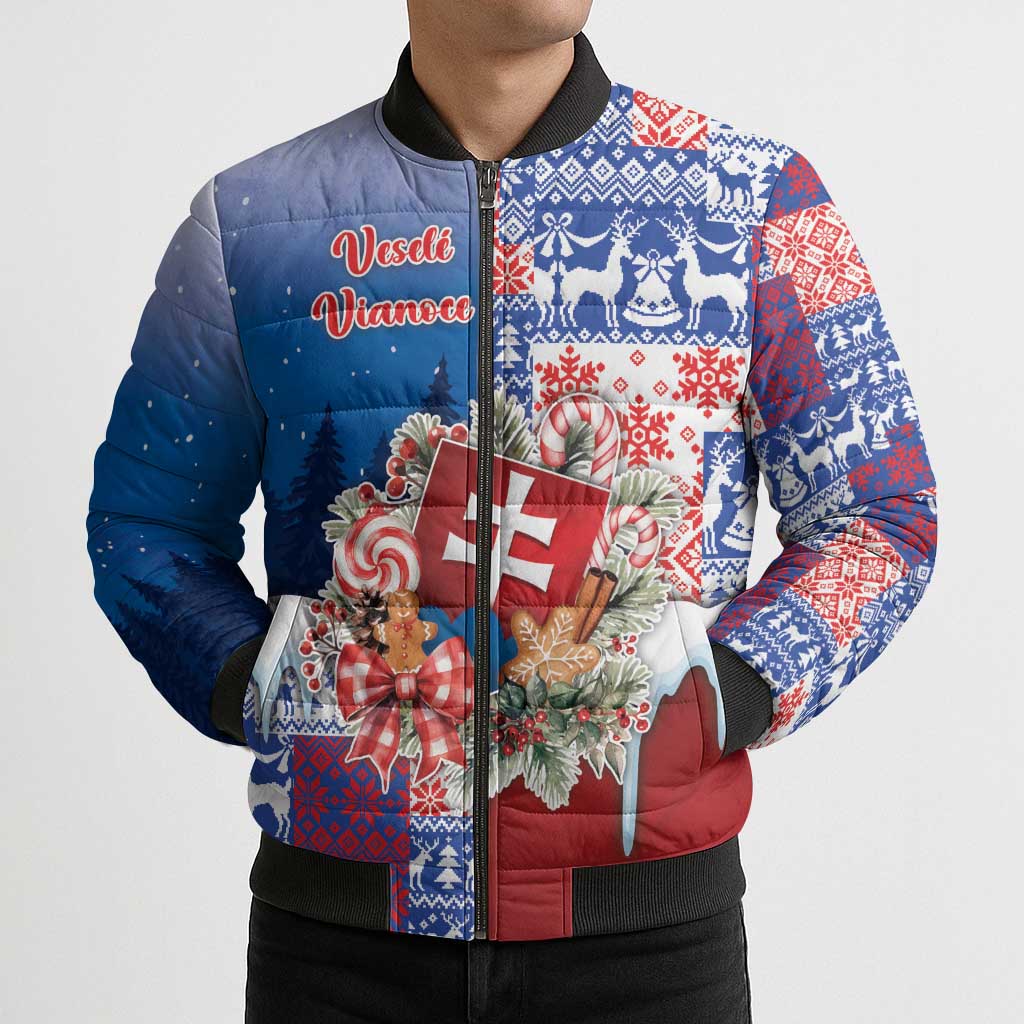 Slovakia Christmas Bomber Puffer Jacket Vesale Vianoce Xmas Pattern - Wonder Print Shop