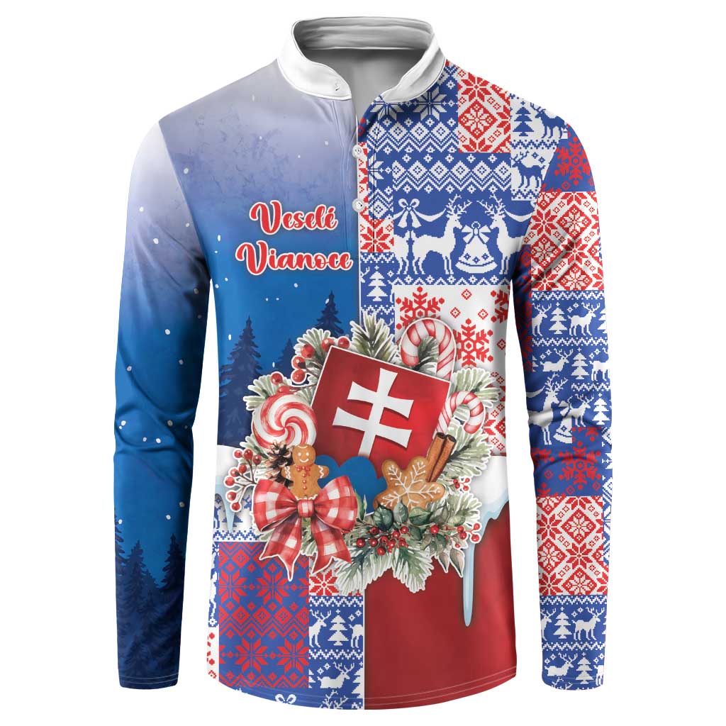 Slovakia Christmas Button Sweatshirt Vesale Vianoce Xmas Pattern - Wonder Print Shop