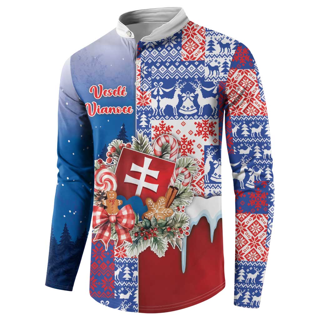 Slovakia Christmas Button Sweatshirt Vesale Vianoce Xmas Pattern - Wonder Print Shop