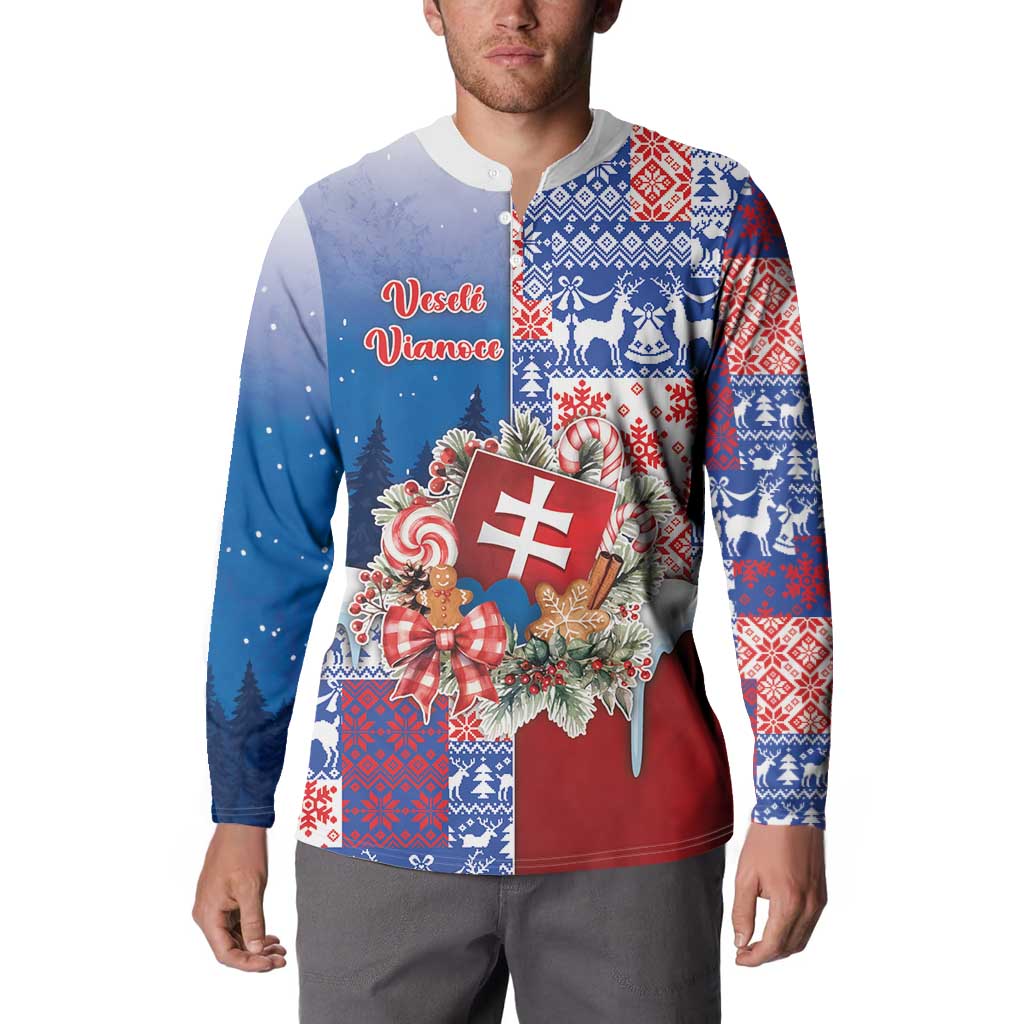 Slovakia Christmas Button Sweatshirt Vesale Vianoce Xmas Pattern - Wonder Print Shop
