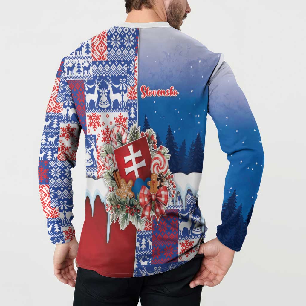 Slovakia Christmas Button Sweatshirt Vesale Vianoce Xmas Pattern - Wonder Print Shop