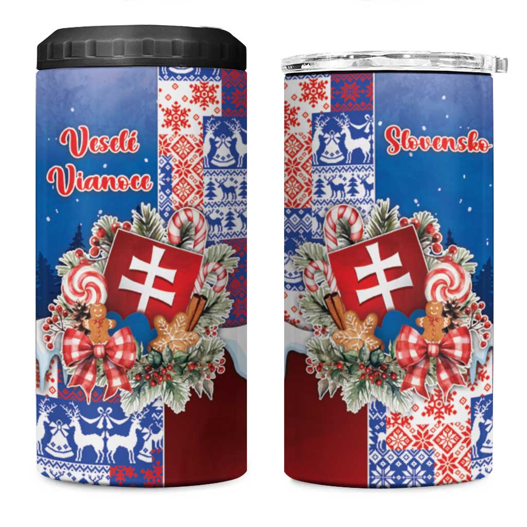 Slovakia Christmas 4 in 1 Can Cooler Tumbler Vesale Vianoce Xmas Pattern - Wonder Print Shop
