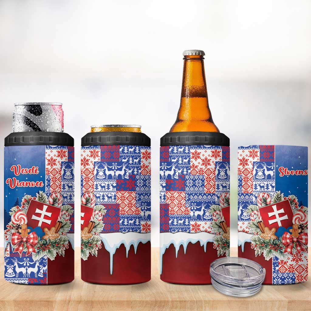Slovakia Christmas 4 in 1 Can Cooler Tumbler Vesale Vianoce Xmas Pattern - Wonder Print Shop