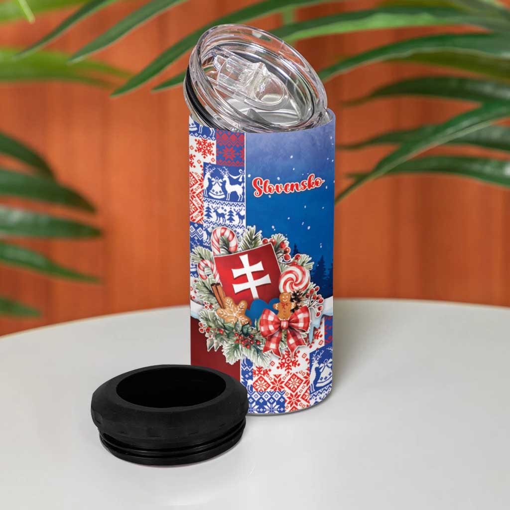 Slovakia Christmas 4 in 1 Can Cooler Tumbler Vesale Vianoce Xmas Pattern - Wonder Print Shop