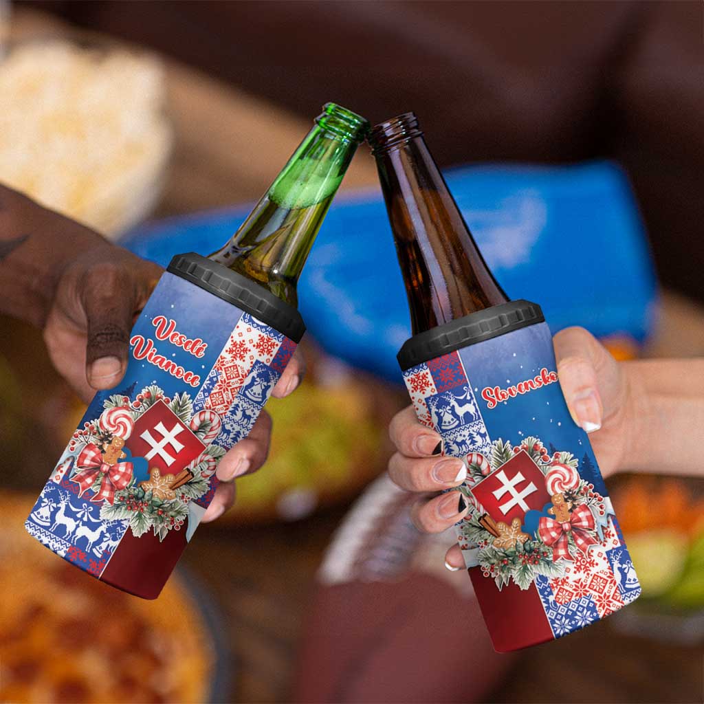 Slovakia Christmas 4 in 1 Can Cooler Tumbler Vesale Vianoce Xmas Pattern - Wonder Print Shop