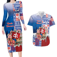 Slovakia Christmas Couples Matching Long Sleeve Bodycon Dress and Hawaiian Shirt Vesale Vianoce Xmas Pattern - Wonder Print Shop