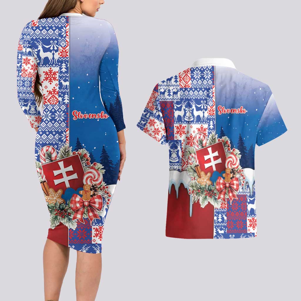 Slovakia Christmas Couples Matching Long Sleeve Bodycon Dress and Hawaiian Shirt Vesale Vianoce Xmas Pattern - Wonder Print Shop