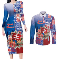 Slovakia Christmas Couples Matching Long Sleeve Bodycon Dress and Long Sleeve Button Shirt Vesale Vianoce Xmas Pattern - Wonder Print Shop