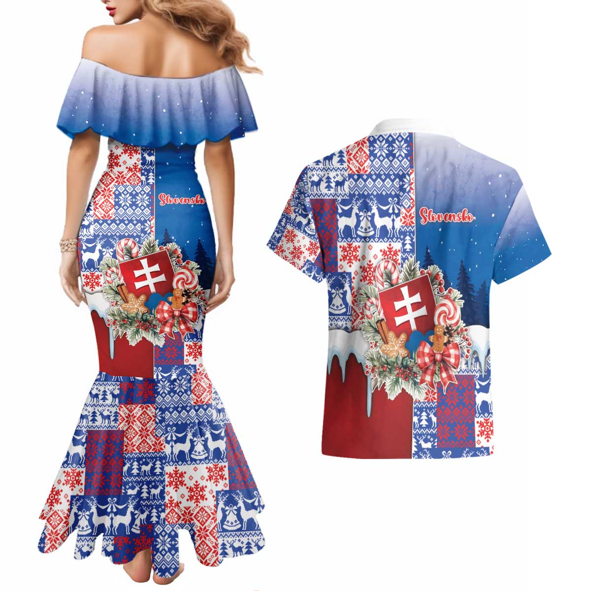 Slovakia Christmas Couples Matching Mermaid Dress and Hawaiian Shirt Vesale Vianoce Xmas Pattern - Wonder Print Shop