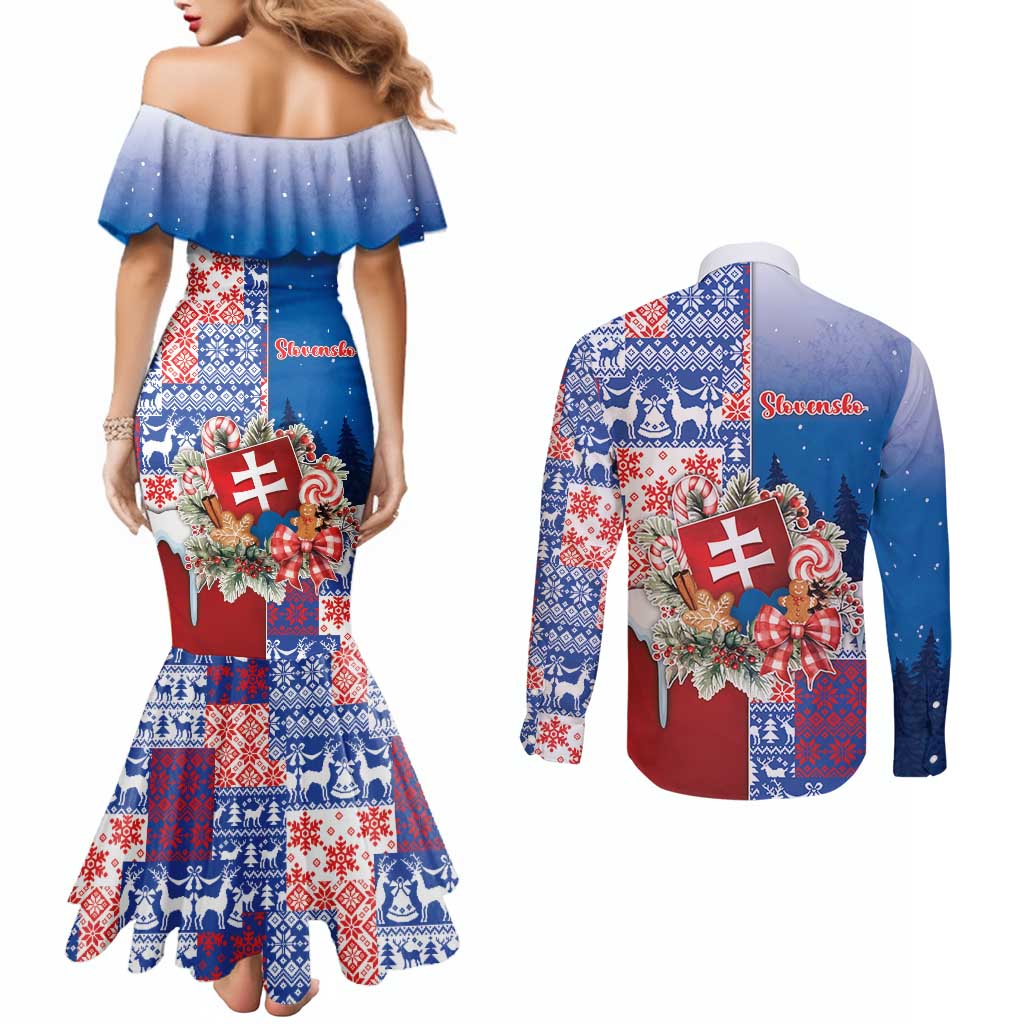 Slovakia Christmas Couples Matching Mermaid Dress and Long Sleeve Button Shirt Vesale Vianoce Xmas Pattern - Wonder Print Shop