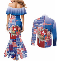 Slovakia Christmas Couples Matching Mermaid Dress and Long Sleeve Button Shirt Vesale Vianoce Xmas Pattern - Wonder Print Shop