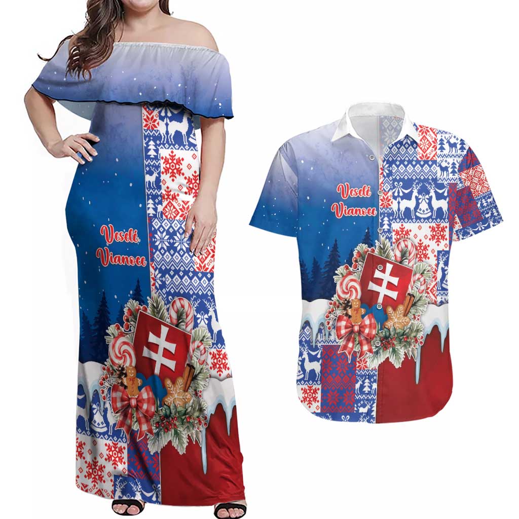 Slovakia Christmas Couples Matching Off Shoulder Maxi Dress and Hawaiian Shirt Vesale Vianoce Xmas Pattern - Wonder Print Shop