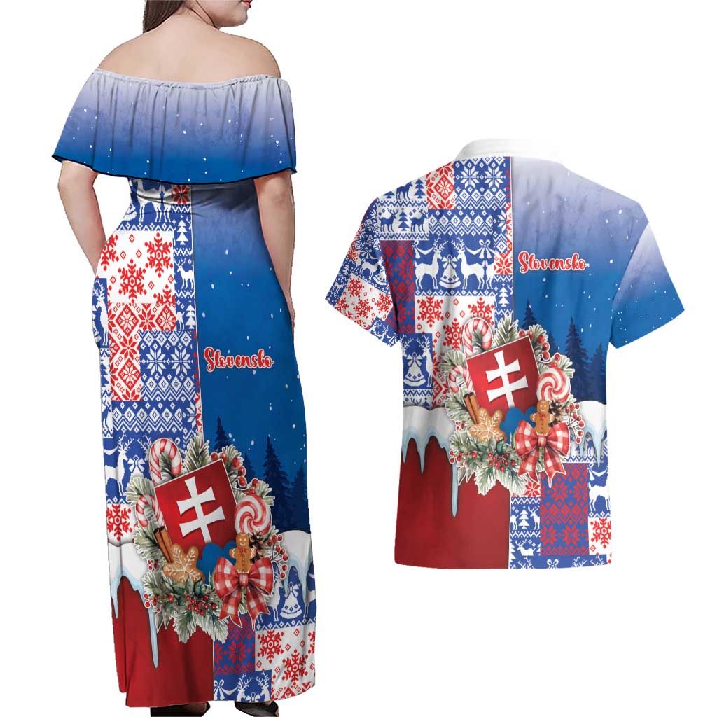 Slovakia Christmas Couples Matching Off Shoulder Maxi Dress and Hawaiian Shirt Vesale Vianoce Xmas Pattern - Wonder Print Shop