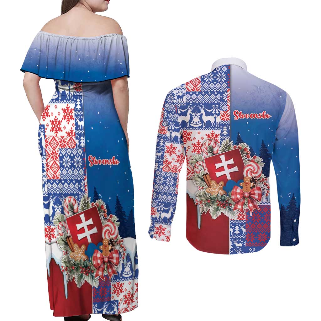 Slovakia Christmas Couples Matching Off Shoulder Maxi Dress and Long Sleeve Button Shirt Vesale Vianoce Xmas Pattern - Wonder Print Shop