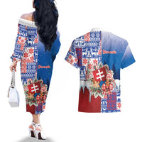 Slovakia Christmas Couples Matching Off The Shoulder Long Sleeve Dress and Hawaiian Shirt Vesale Vianoce Xmas Pattern - Wonder Print Shop