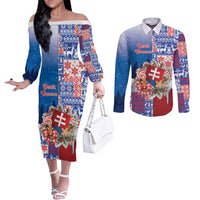 Slovakia Christmas Couples Matching Off The Shoulder Long Sleeve Dress and Long Sleeve Button Shirt Vesale Vianoce Xmas Pattern - Wonder Print Shop
