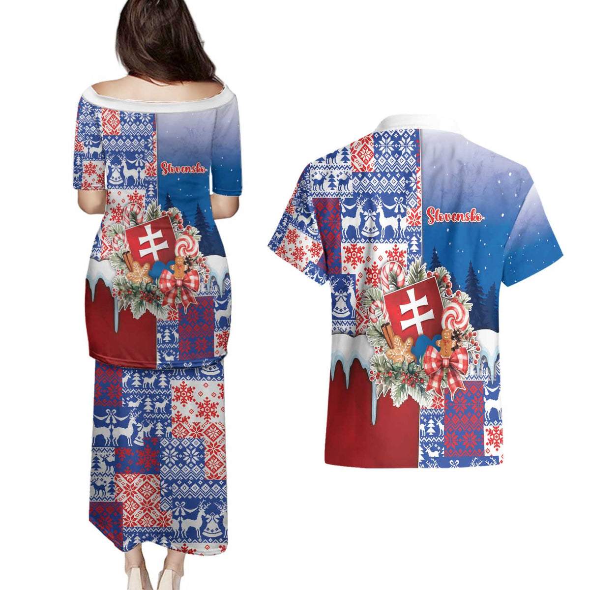 Slovakia Christmas Couples Matching Puletasi and Hawaiian Shirt Vesale Vianoce Xmas Pattern - Wonder Print Shop