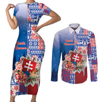 Slovakia Christmas Couples Matching Short Sleeve Bodycon Dress and Long Sleeve Button Shirt Vesale Vianoce Xmas Pattern - Wonder Print Shop