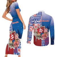Slovakia Christmas Couples Matching Short Sleeve Bodycon Dress and Long Sleeve Button Shirt Vesale Vianoce Xmas Pattern - Wonder Print Shop