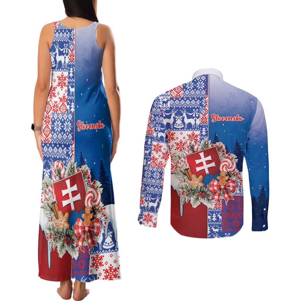 Slovakia Christmas Couples Matching Tank Maxi Dress and Long Sleeve Button Shirt Vesale Vianoce Xmas Pattern - Wonder Print Shop