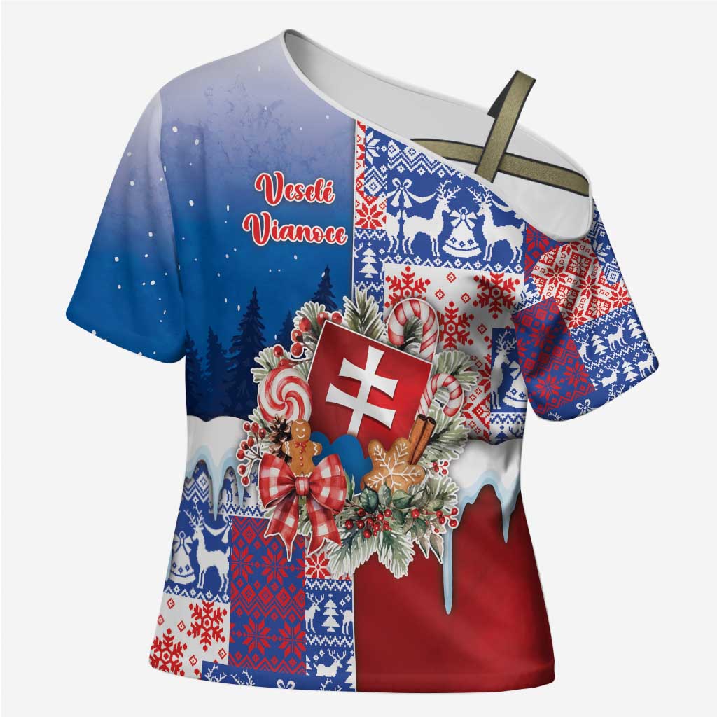 Slovakia Christmas Cross Shoulder Shirt Vesale Vianoce Xmas Pattern - Wonder Print Shop