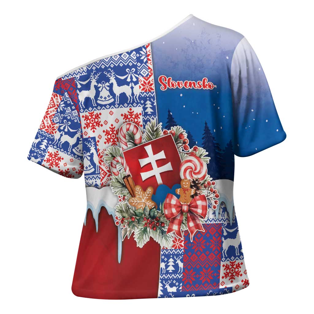 Slovakia Christmas Cross Shoulder Shirt Vesale Vianoce Xmas Pattern - Wonder Print Shop