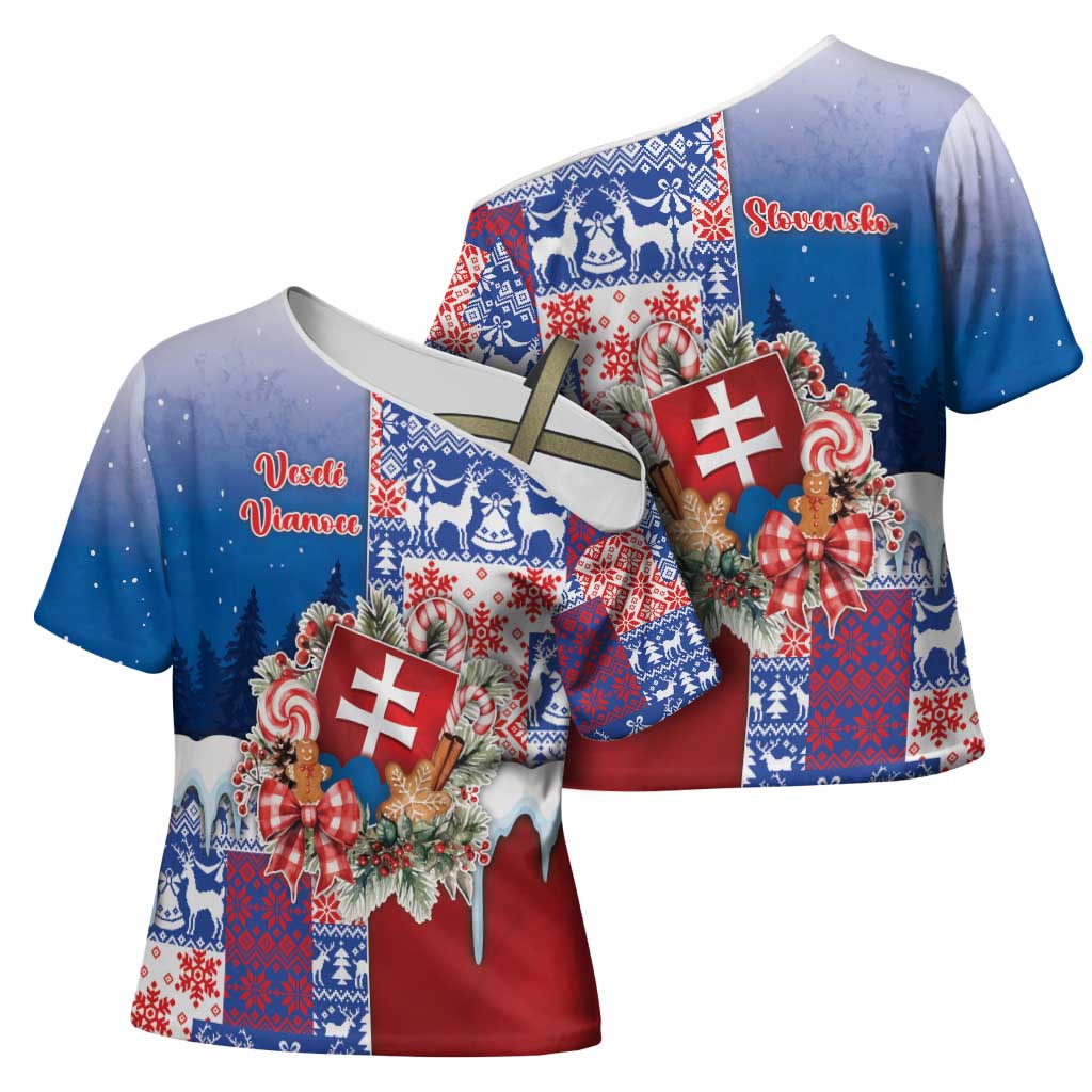 Slovakia Christmas Cross Shoulder Shirt Vesale Vianoce Xmas Pattern - Wonder Print Shop