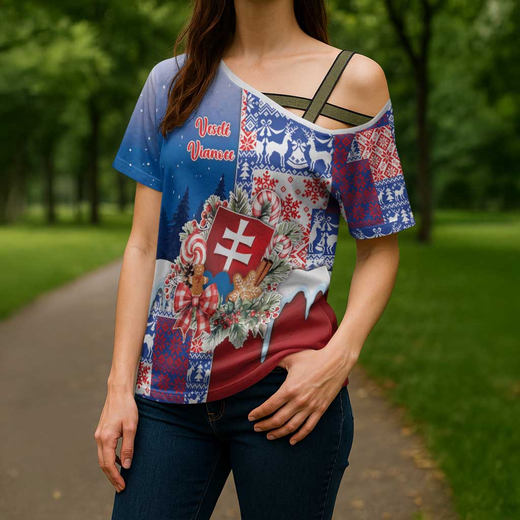 Slovakia Christmas Cross Shoulder Shirt Vesale Vianoce Xmas Pattern - Wonder Print Shop