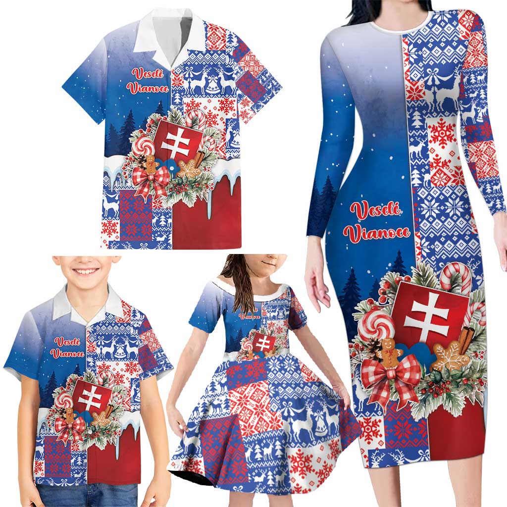 Slovakia Christmas Family Matching Long Sleeve Bodycon Dress and Hawaiian Shirt Vesale Vianoce Xmas Pattern - Wonder Print Shop