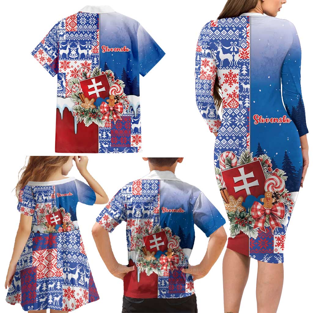Slovakia Christmas Family Matching Long Sleeve Bodycon Dress and Hawaiian Shirt Vesale Vianoce Xmas Pattern - Wonder Print Shop