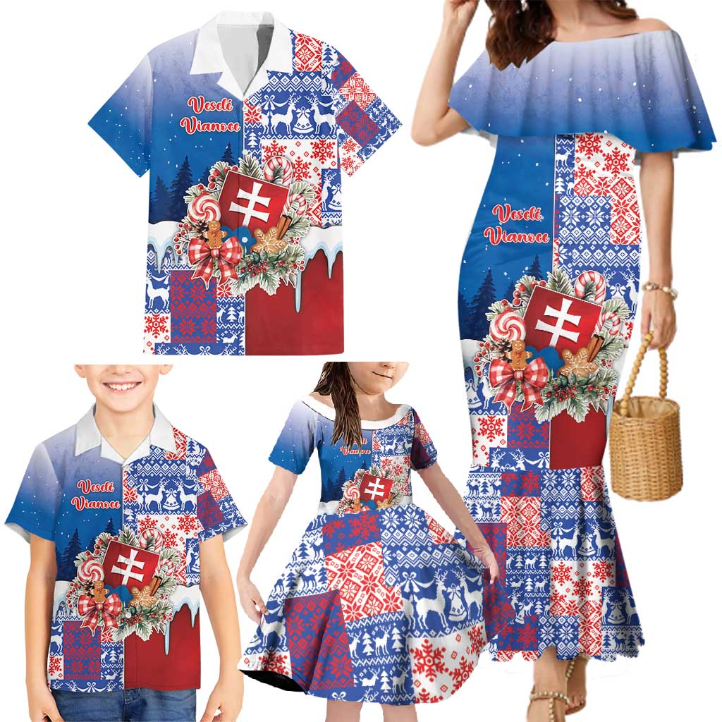 Slovakia Christmas Family Matching Mermaid Dress and Hawaiian Shirt Vesale Vianoce Xmas Pattern - Wonder Print Shop