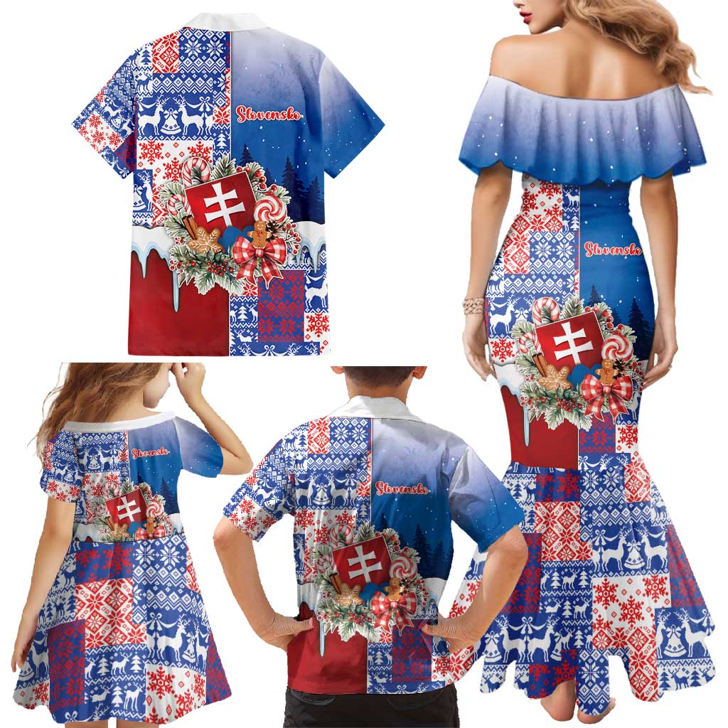 Slovakia Christmas Family Matching Mermaid Dress and Hawaiian Shirt Vesale Vianoce Xmas Pattern - Wonder Print Shop