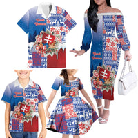 Slovakia Christmas Family Matching Off The Shoulder Long Sleeve Dress and Hawaiian Shirt Vesale Vianoce Xmas Pattern - Wonder Print Shop