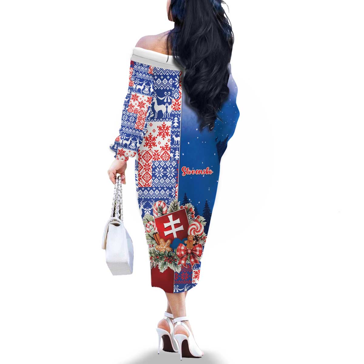 Slovakia Christmas Family Matching Off The Shoulder Long Sleeve Dress and Hawaiian Shirt Vesale Vianoce Xmas Pattern - Wonder Print Shop