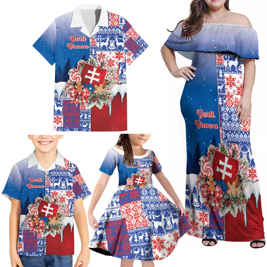 Slovakia Christmas Family Matching Off Shoulder Maxi Dress and Hawaiian Shirt Vesale Vianoce Xmas Pattern - Wonder Print Shop