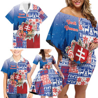 Slovakia Christmas Family Matching Off Shoulder Short Dress and Hawaiian Shirt Vesale Vianoce Xmas Pattern - Wonder Print Shop