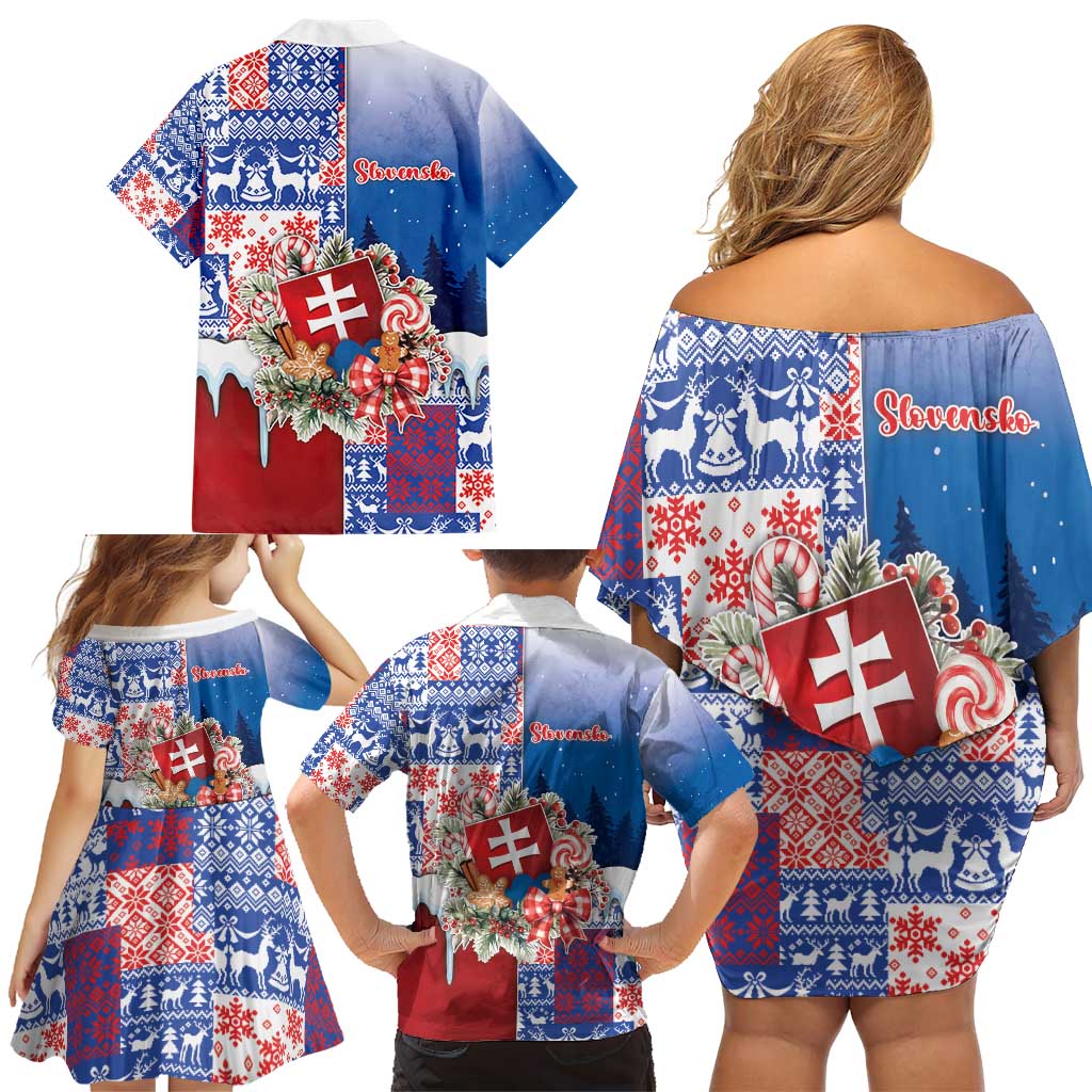 Slovakia Christmas Family Matching Off Shoulder Short Dress and Hawaiian Shirt Vesale Vianoce Xmas Pattern - Wonder Print Shop